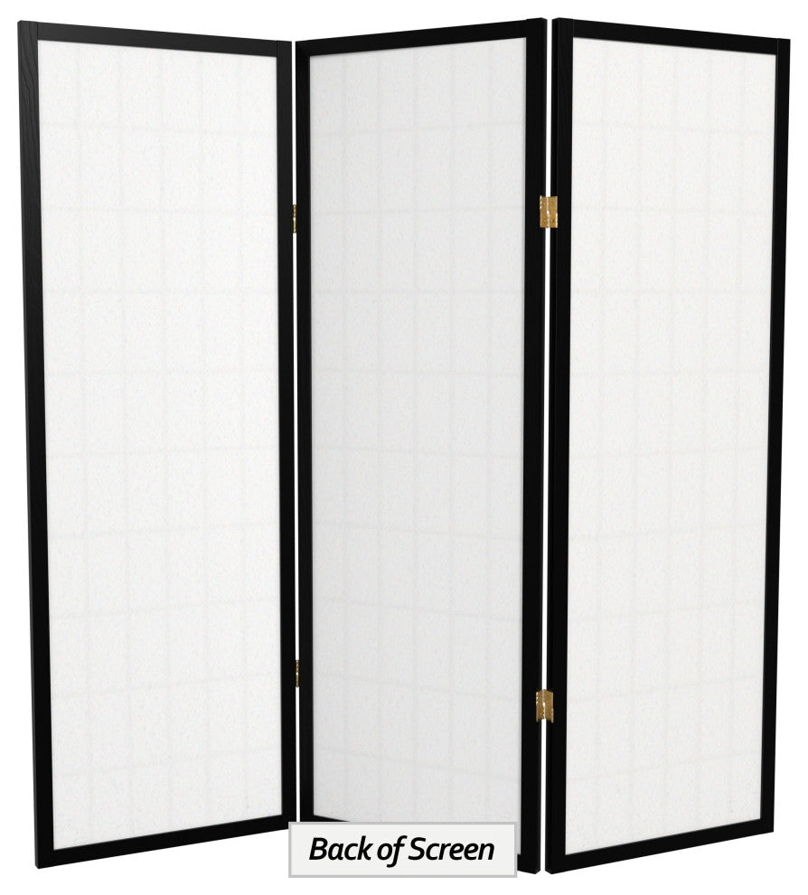 4' Tall Window Pane Shoji Screen, Black, 3 Panels