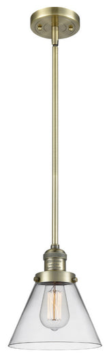 1-Light Large Cone 8" Pendant, Antique Brass, Glass: Clear