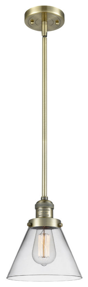 1-Light Large Cone 8" Pendant, Antique Brass, Glass: Clear