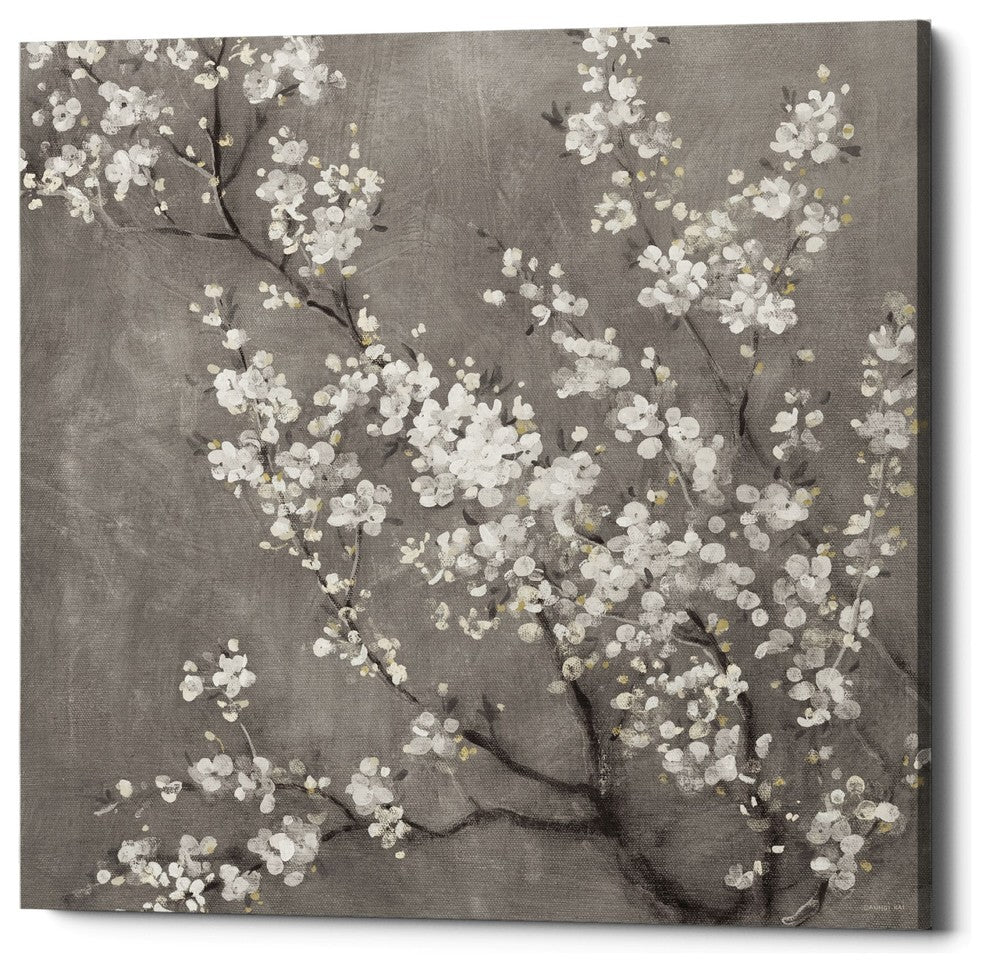"White Cherry Blossom II on Grey" Giclee Canvas Wall Art, 26"x26"