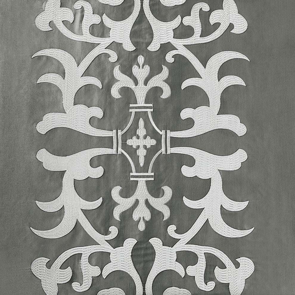 Renaissance Platinum Silver Designer Embroidered Fabric Sample, 4Wx4L