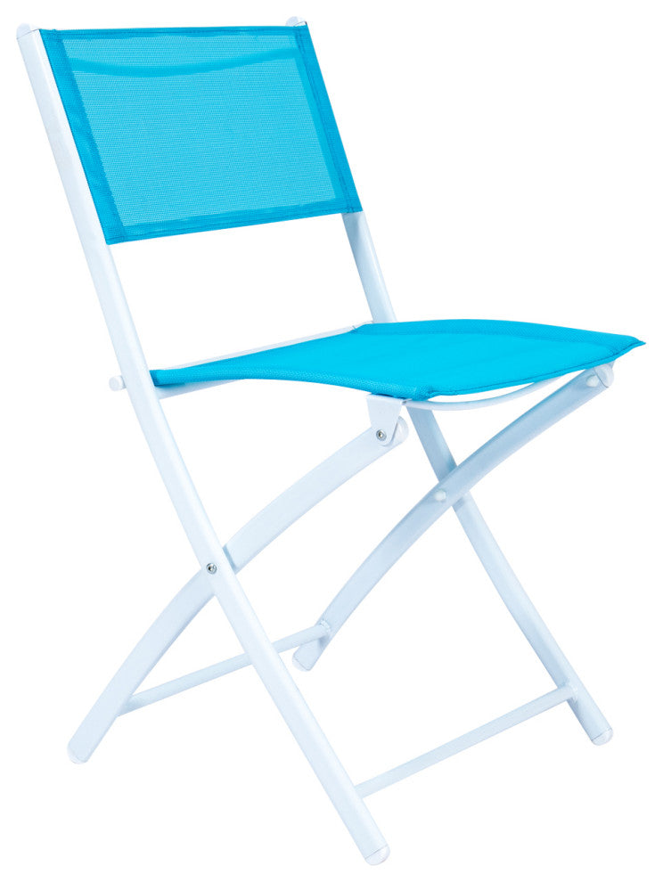 LeisureMod Outdoor Bistro Folding Table Chairs Set, Blue