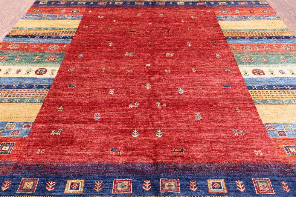 Tribal Gabbeh Hand Knotted Wool Rug 8' 4" X 11' 7" Q7252
