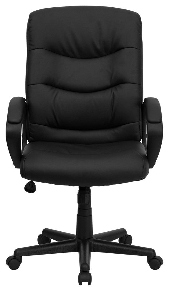 Mid-Back Black Leather Swivel Task Chair With Arms