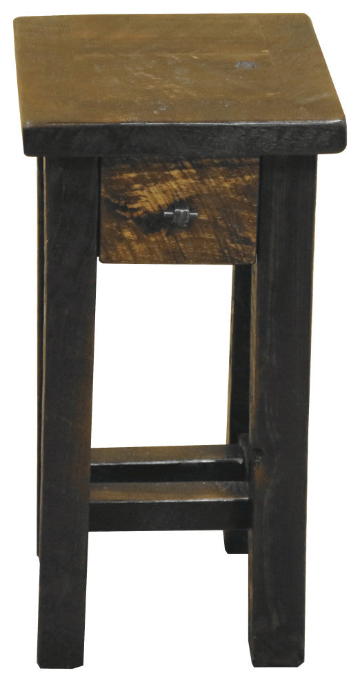 Barnwood Style Timber Peg Small Nightstand with Drawer, Woodland Smoke