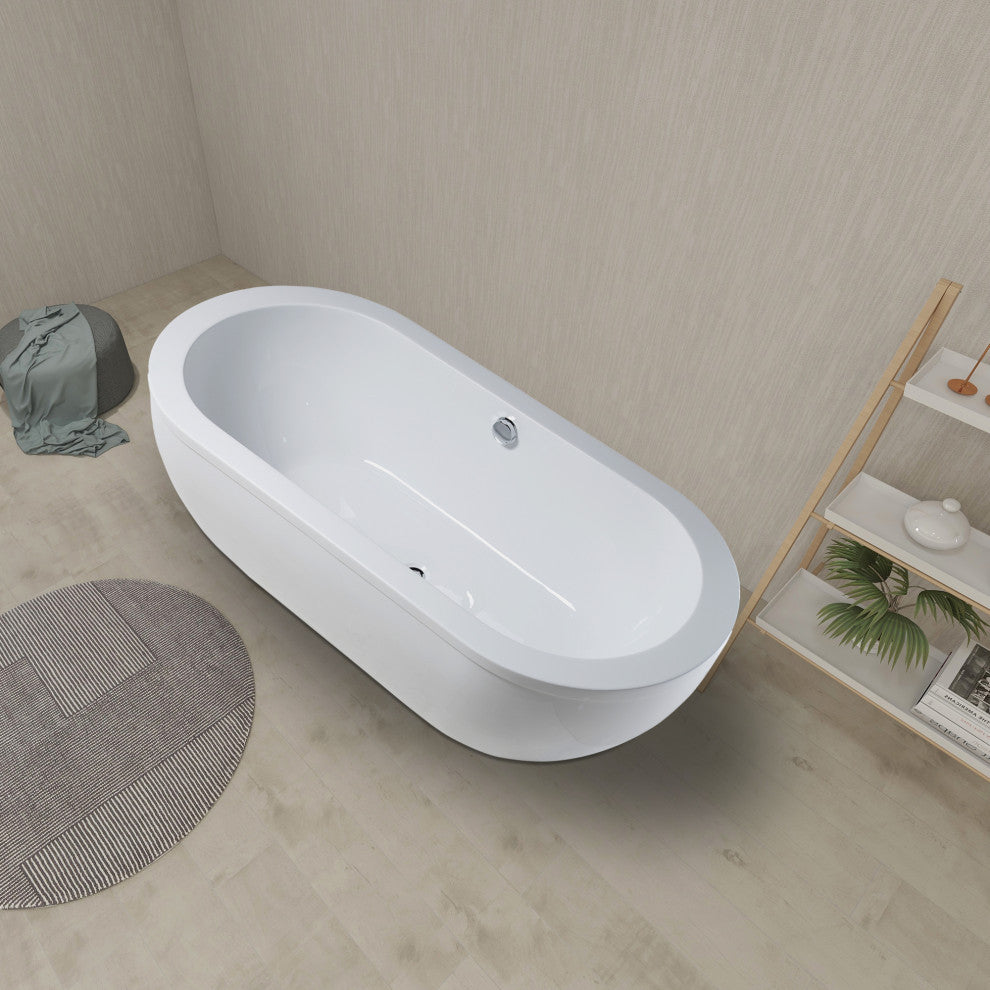 Vanity Art Freestanding Acrylic Soaking Bathtub, White, 71" x 34"