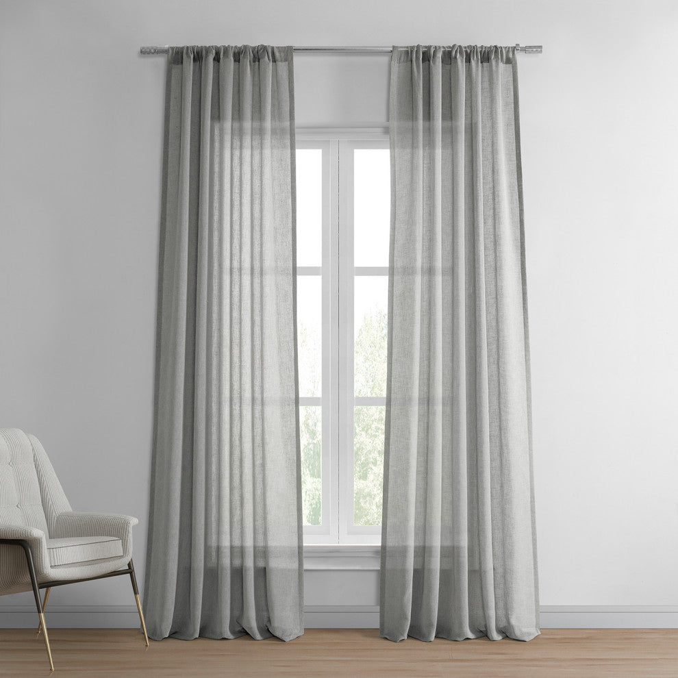 Solid FauxLinen Sheer Curtain, Single Panel, Paris Gray, 50"x96"