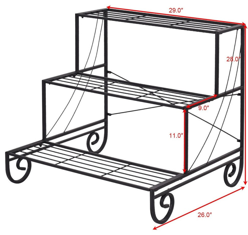 Modern 3-Tier Outdoor Metal Garden Planter Holder Shelf