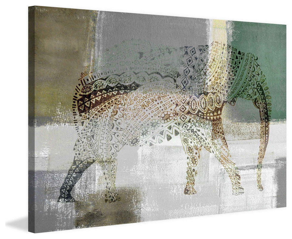 "Decorative Elephant" Painting Print on Wrapped Canvas, 60"x40"