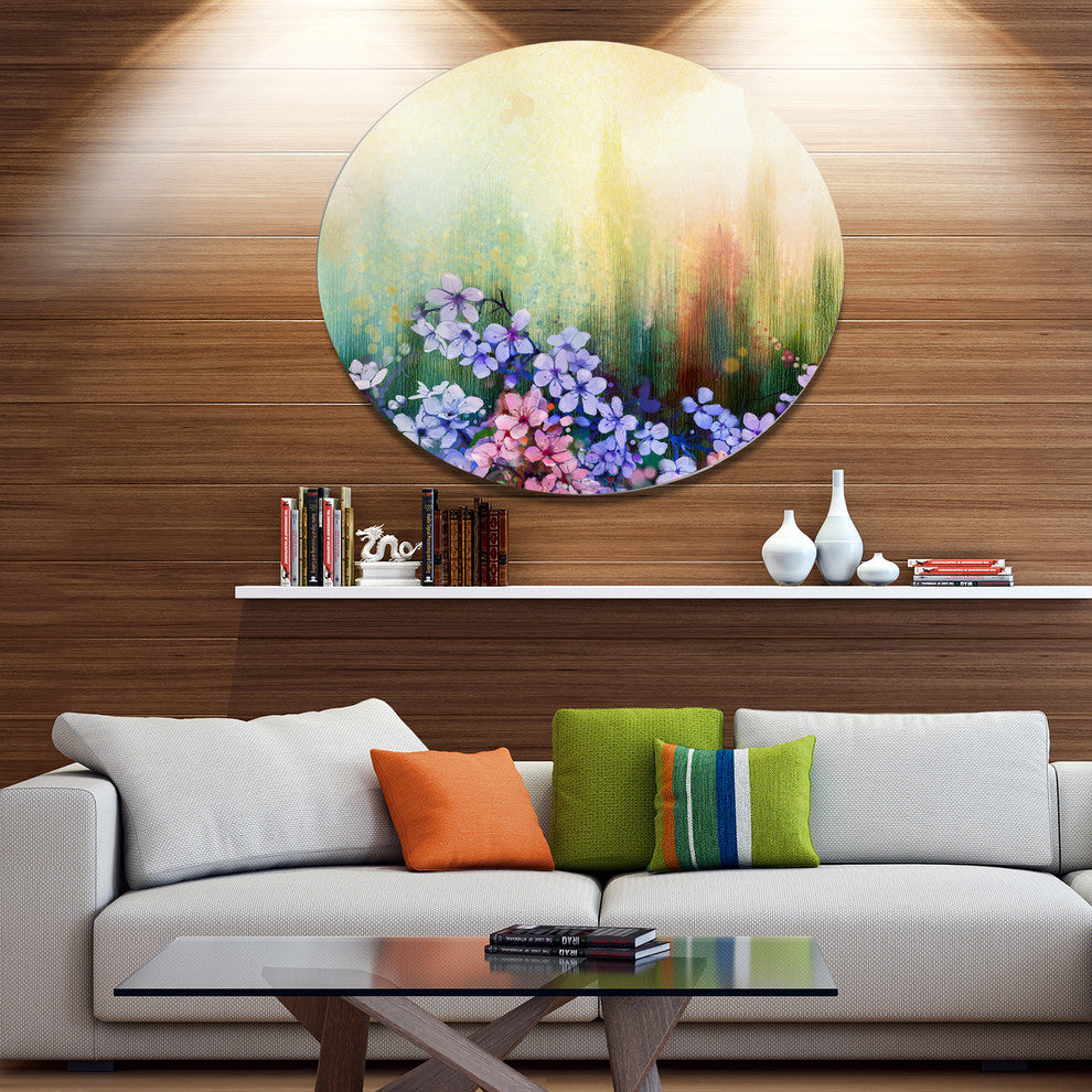 Pink Sakura Flowers In Soft Color, Flower Disc Metal Wall Art, 36"