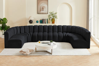Arc Velvet Upholstered 8-Pc. U-Shaped Modular Sectional, Black