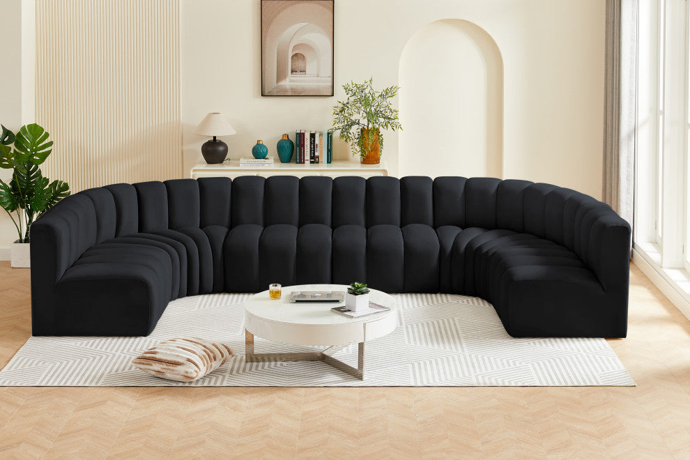 Arc Velvet Upholstered 8-Pc. U-Shaped Modular Sectional, Black