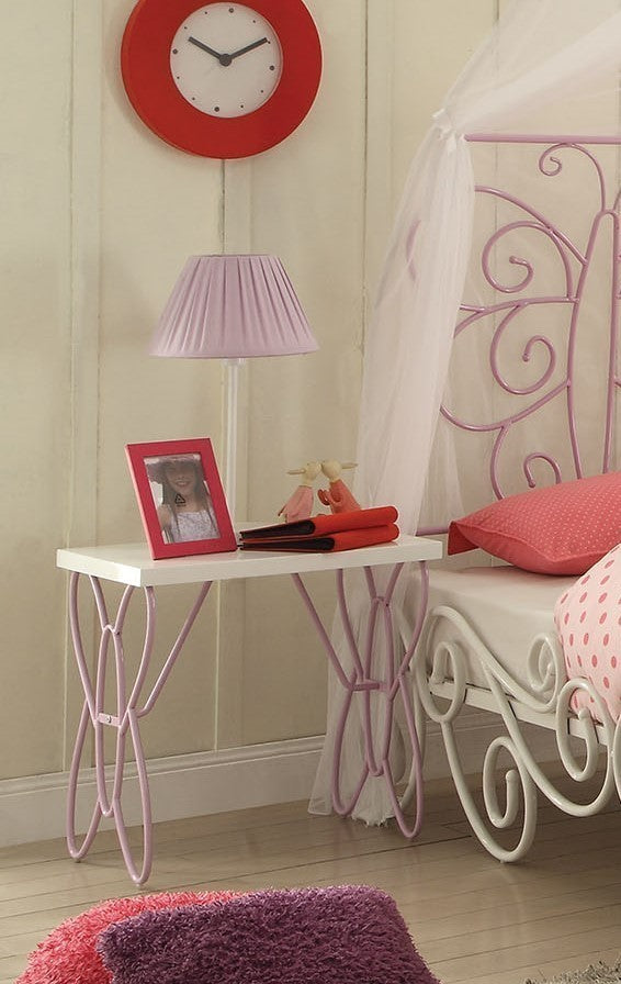Priya II Nightstand, White and Light Purple