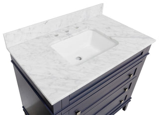 Eleanor 36" Bathroom Vanity, Marine Gray, Carrara Marble