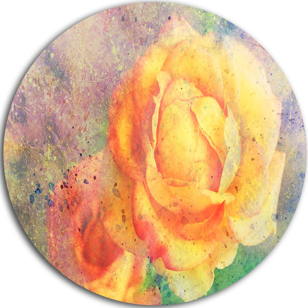 Yellow Rose Watercolor, Floral Large Disc Metal Wall Art, 11"