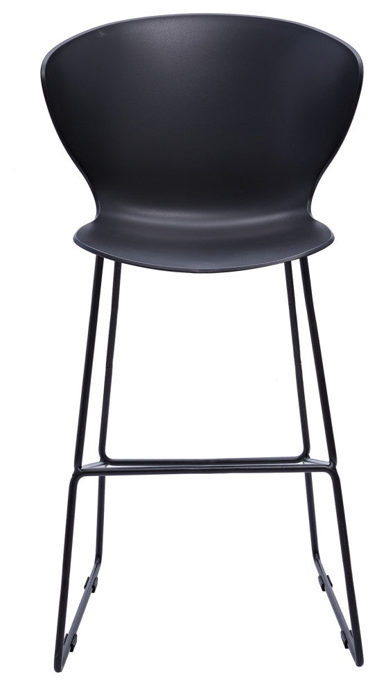 Midcentury Polypropylene Counter Stool With Metal Legs, Set of 2, Black, 26''