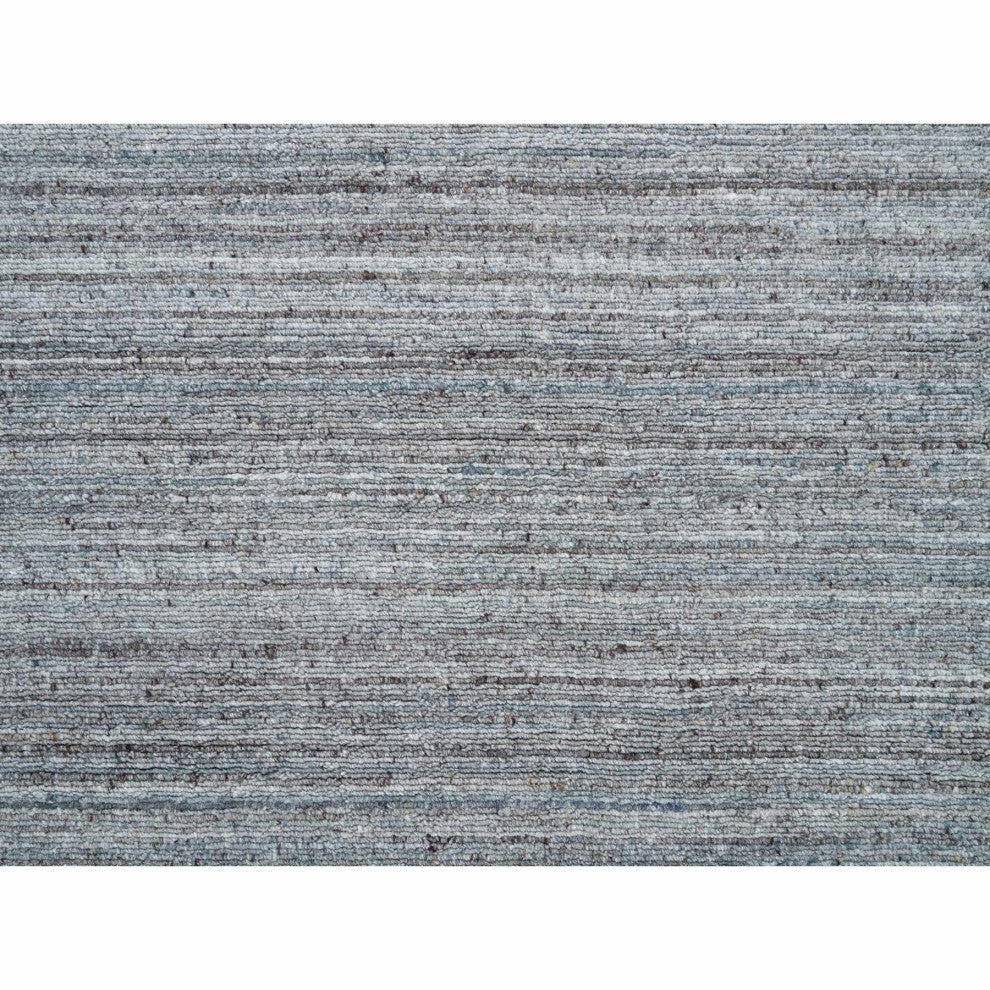 Arsenic Gray Modern Striae Design Wool Hand Loomed Oversized Rug, 12'x14'11"