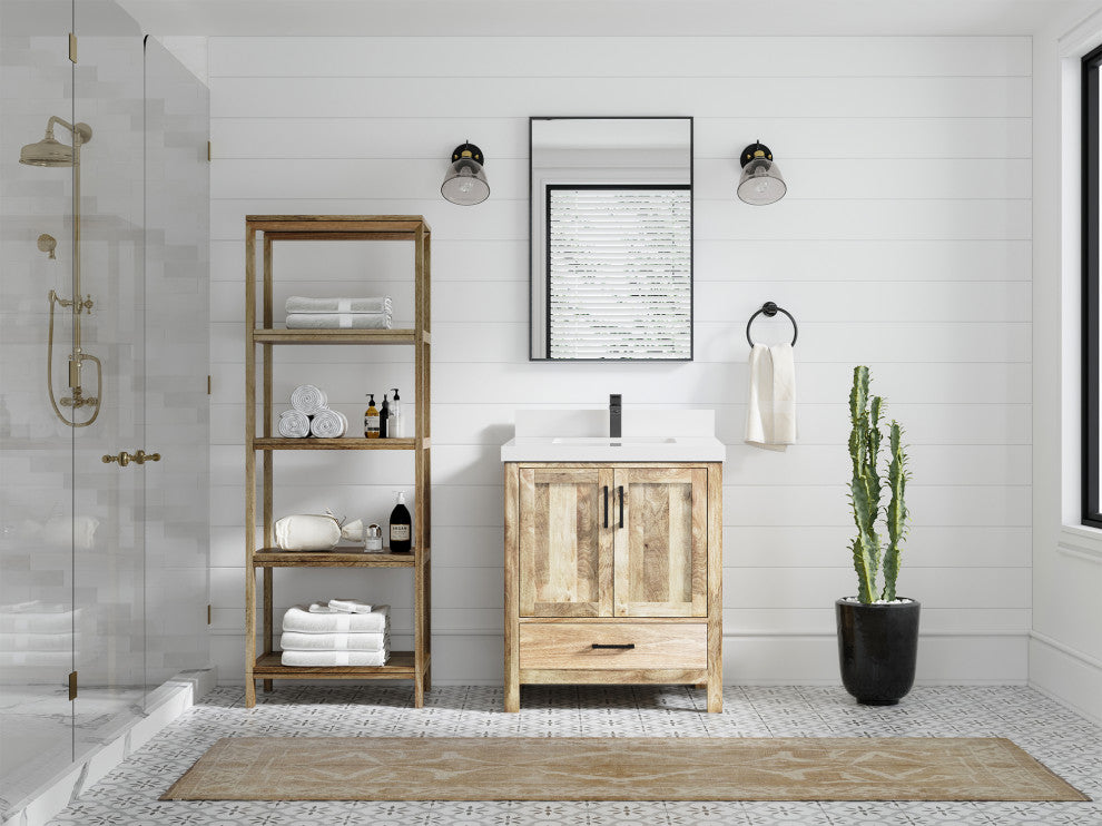 Malibu Mango 30 Single Sink Bath Vanity in White Washed 2" White Quartz
