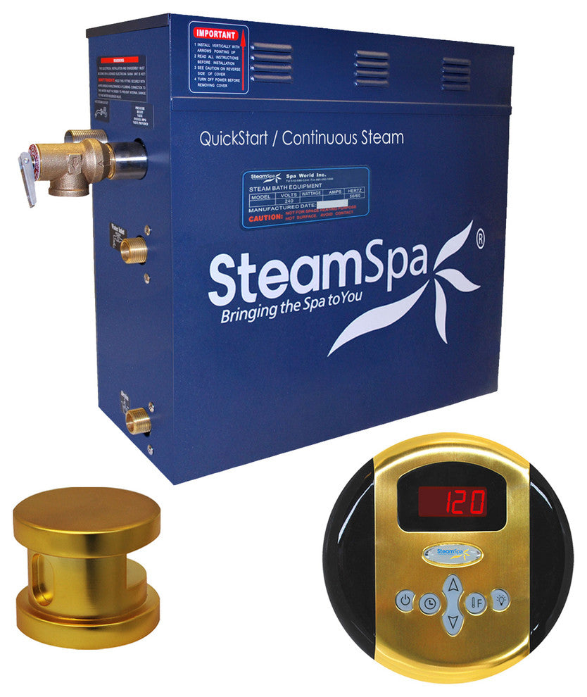 SteamSpa Oasis 7.5 KW QuickStart Acu-Steam Bath Generator Package,Polished Gold