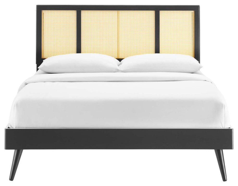 Kelsea Cane and Wood King Platform Bed With Splayed Legs MOD-6698-BLK