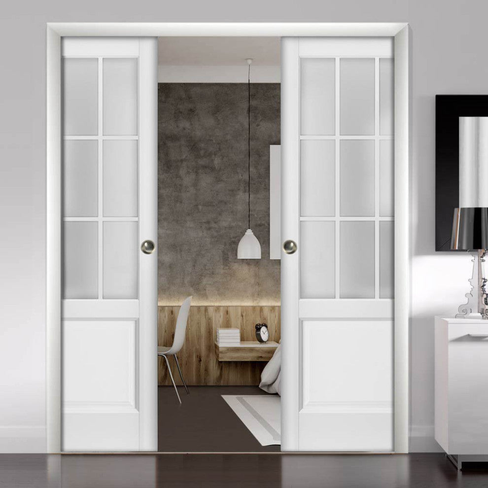 Slab Barn Door Panel Glass 32 x 84 | Felicia 3309 Matte White | Modern