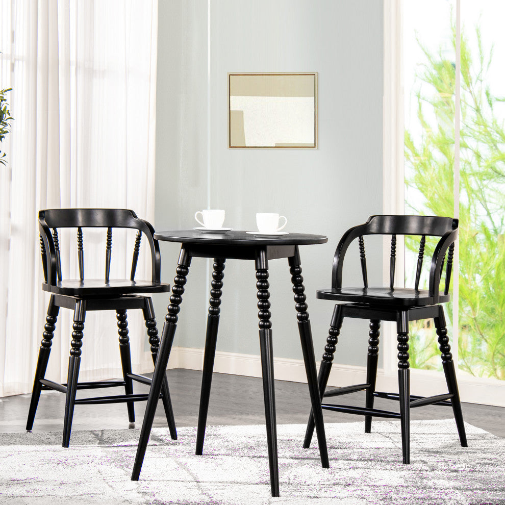 Breda 25" Round Counter-Height Bistro Dining Table With Spindle Legs, Black