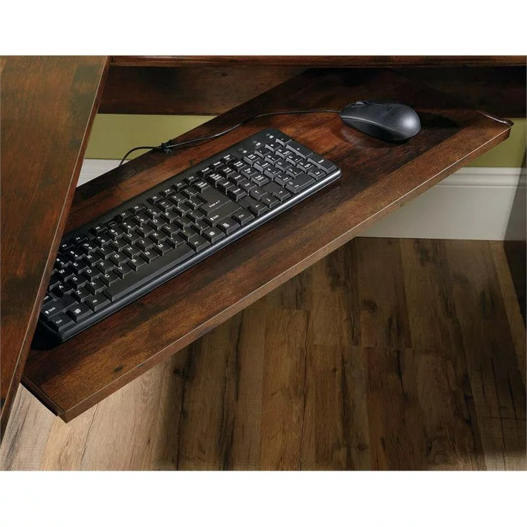 Transitional Desk, L-Shaped Design With Keyboard Tray & Drawers, Curado Cherry