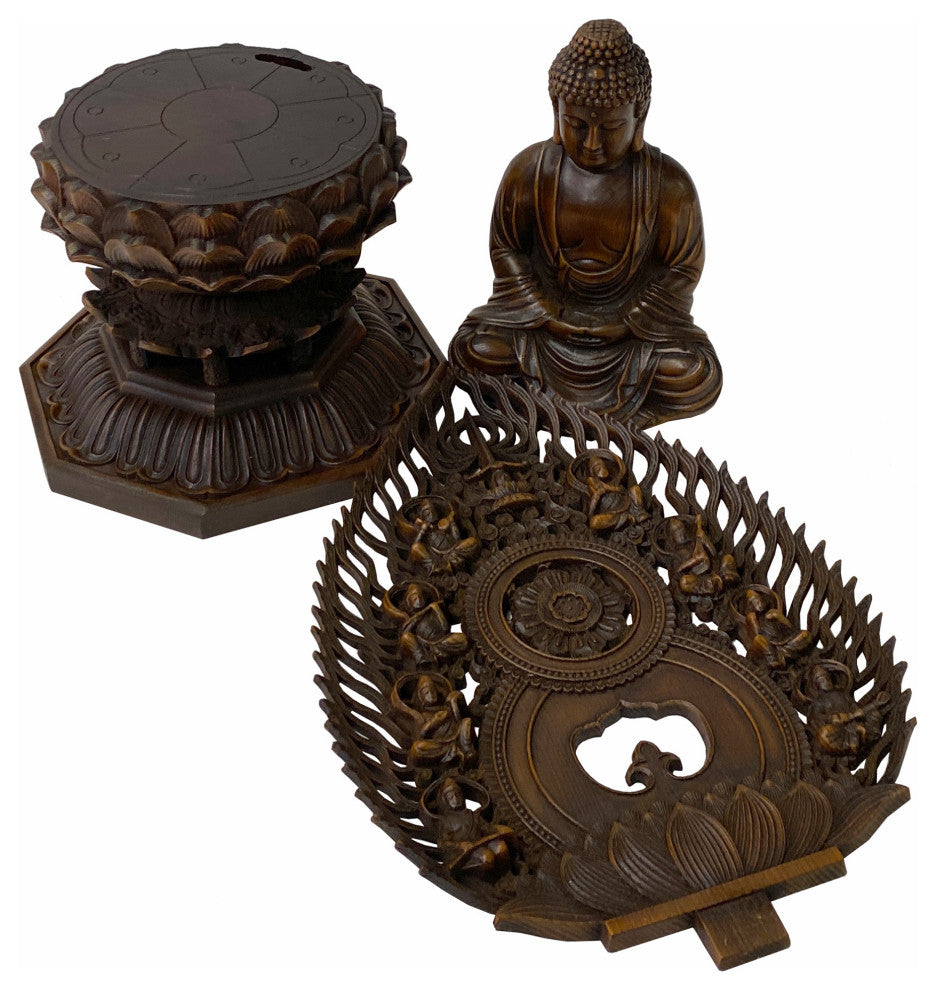 Chinese Brown Sitting Buddha Gautama Amitabha Shakyamuni Wood Statue Hws1762