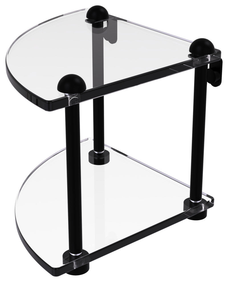 Two-Tier Corner Glass Shelf, Matte Black