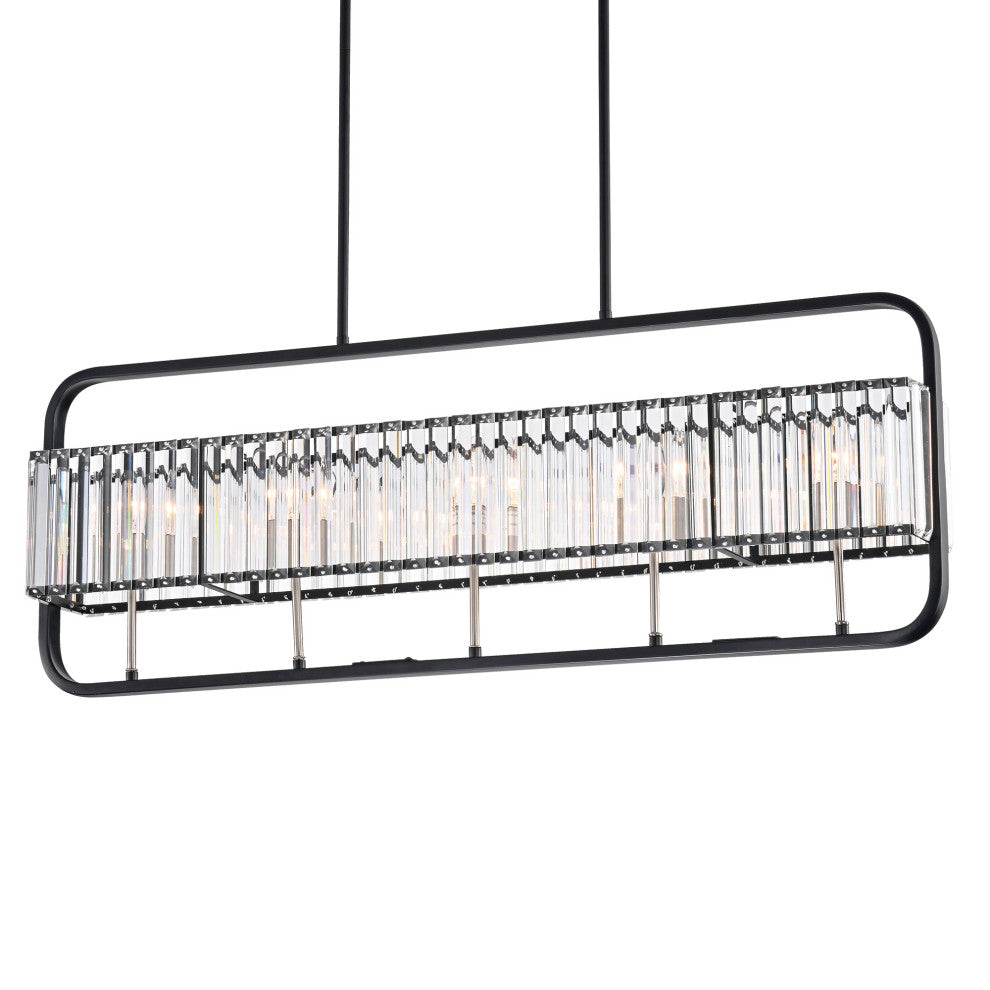 5-Light Matte Black and Brushed Nickel Linear Crystal Chandelier Glam Lighting