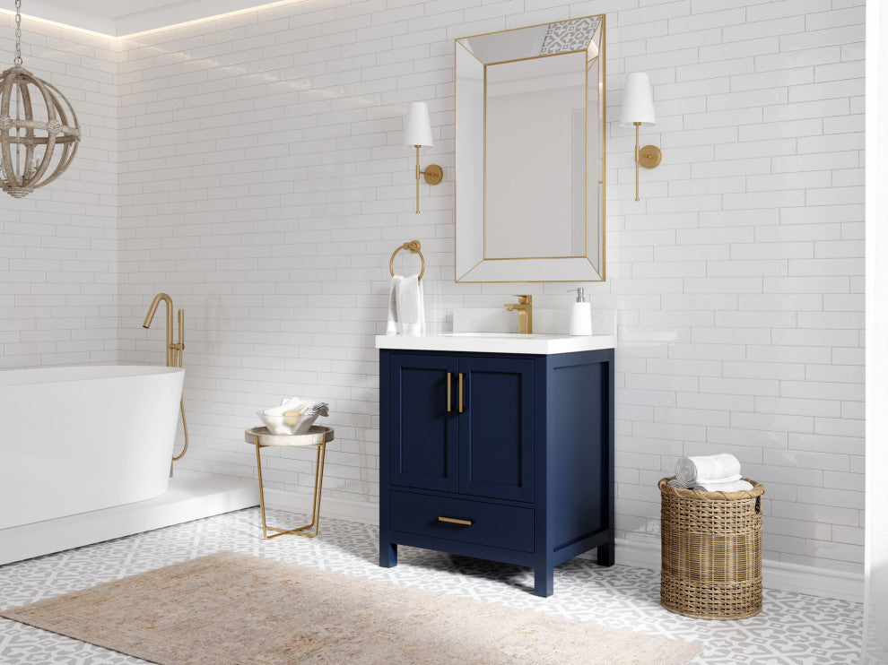 Malibu 30 Single Sink Bath Vanity in Navy Blue 2" Calacatta Nuvo