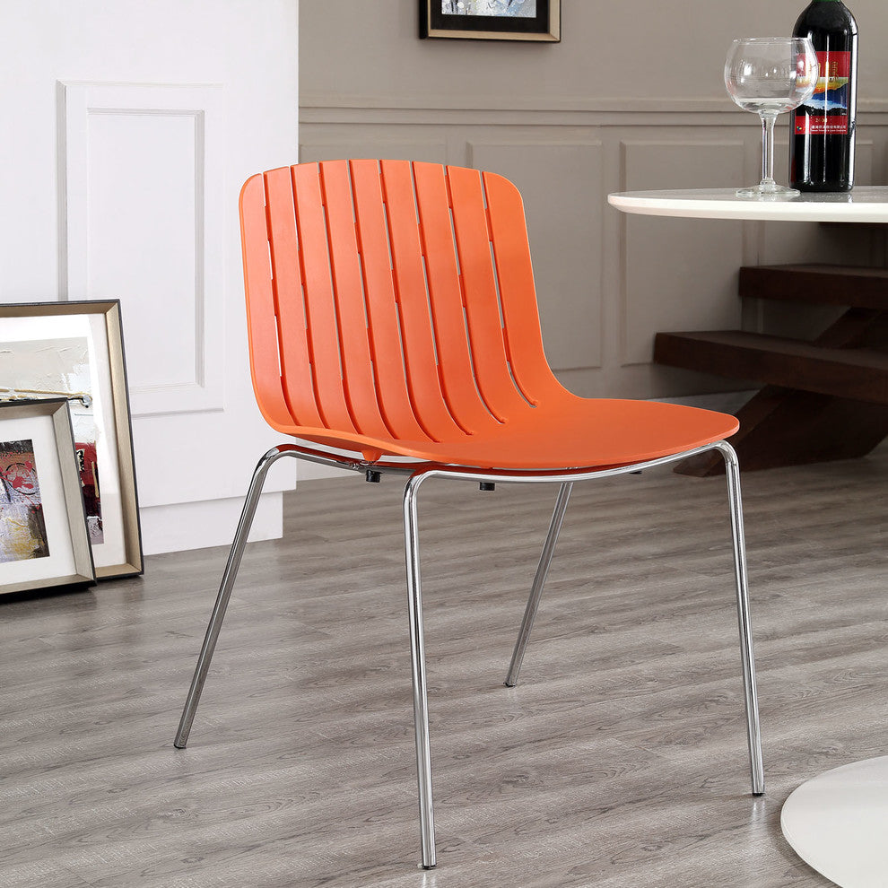 Modern Contemporary Dining Side Chair, Orange Plastic
