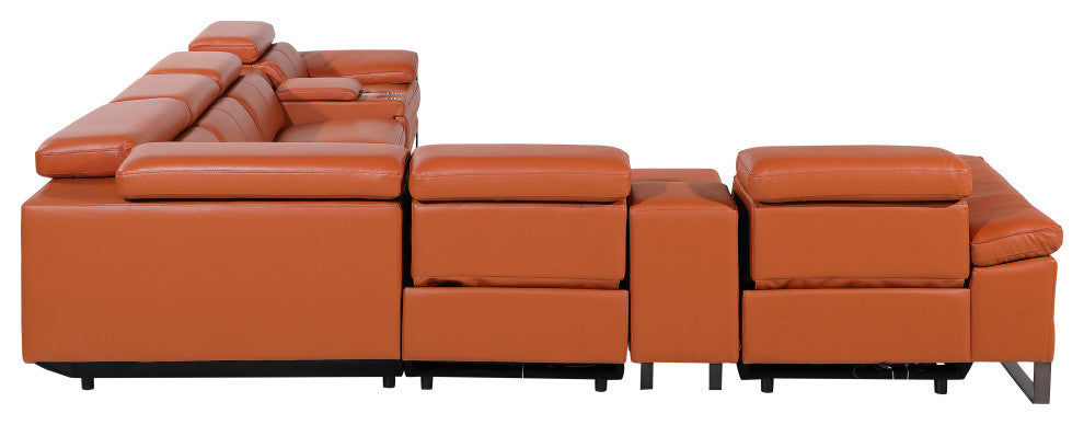 Antonio Italian Leather 8-Piece L-Shaped Power Reclining Sectional, Camel