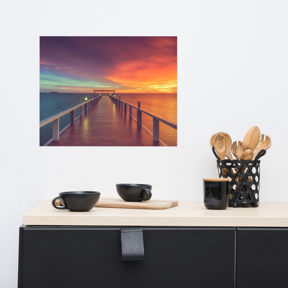 Surreal Wooden Pier At Sunset Intrigued Landscape Photo Loose Wall Art Print, 16" X 20"
