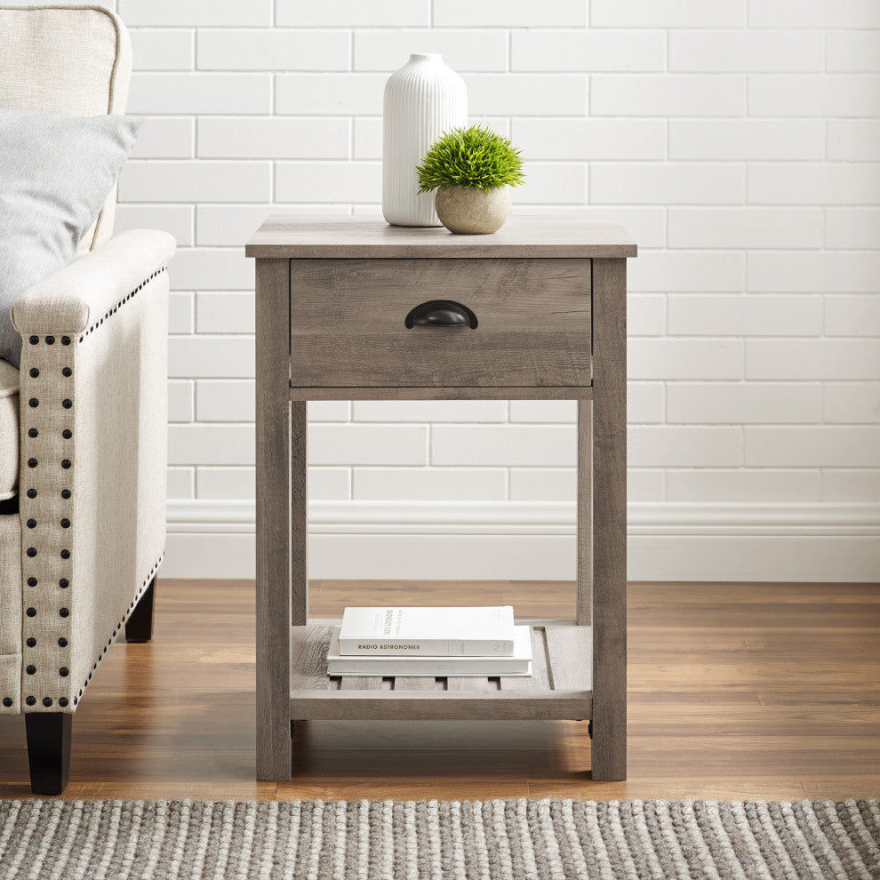 18" Country Single Drawer Side Table, Gray Wash