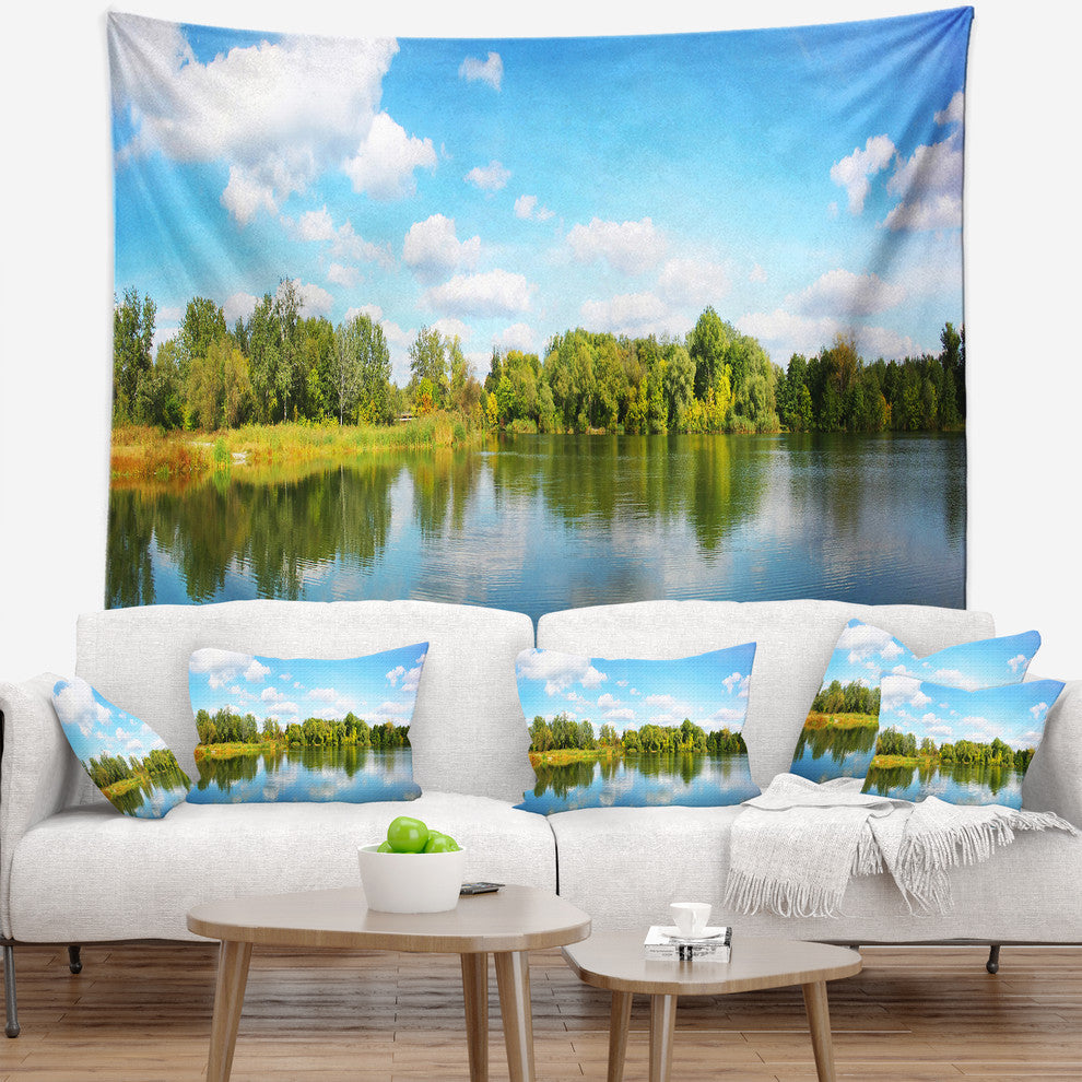 Spring Lake Panorama Landscape Wall Tapestry, 80"x68"