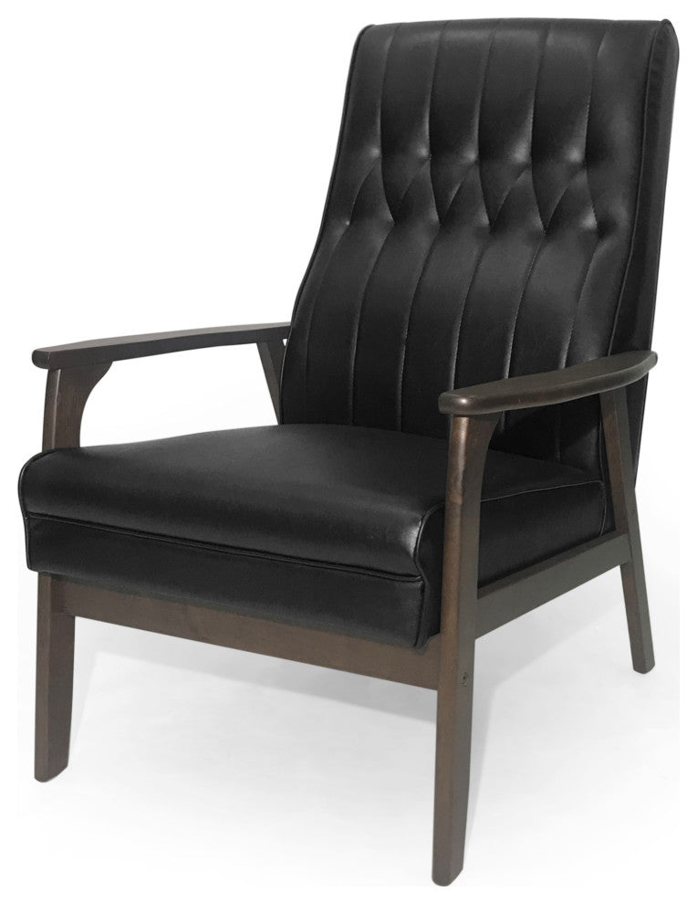 Katharine Mid Century Modern Upholstered Accent Chair, Matte Black and Walnut