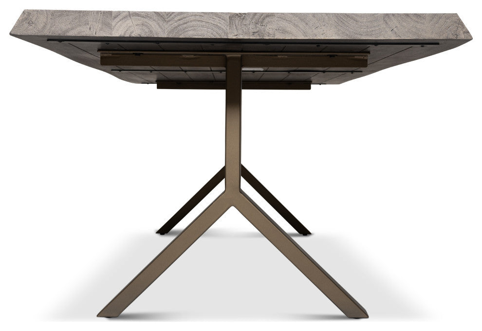 Brooks Dining Table, Y Base, 40"x79", Sandblasted Grey Top, Brass Base