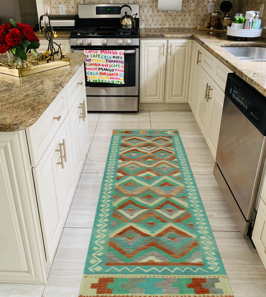 Sun Faded Kilim Mustafa Light Blue/Rust Runner, 2'6x7'11