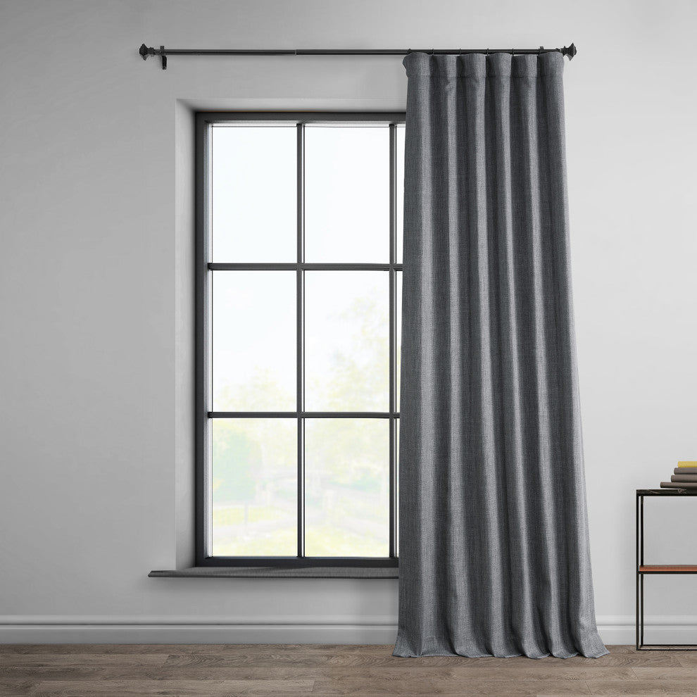Faux Linen Darkening Curtain Single Panel, Dark Gravel, 50"x120"