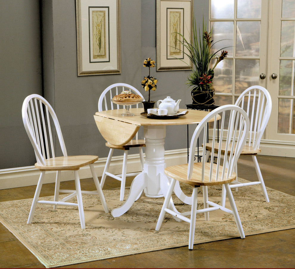 Dining Side Chair With Spindle Back, Set of 4, Natural and White