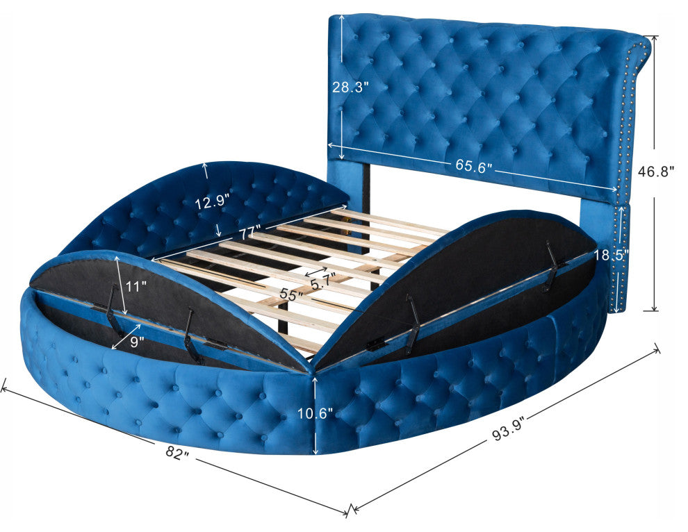 Full/Queen Upholstered Frame Platform Bed with Storage on Both Sides, Blue, Full