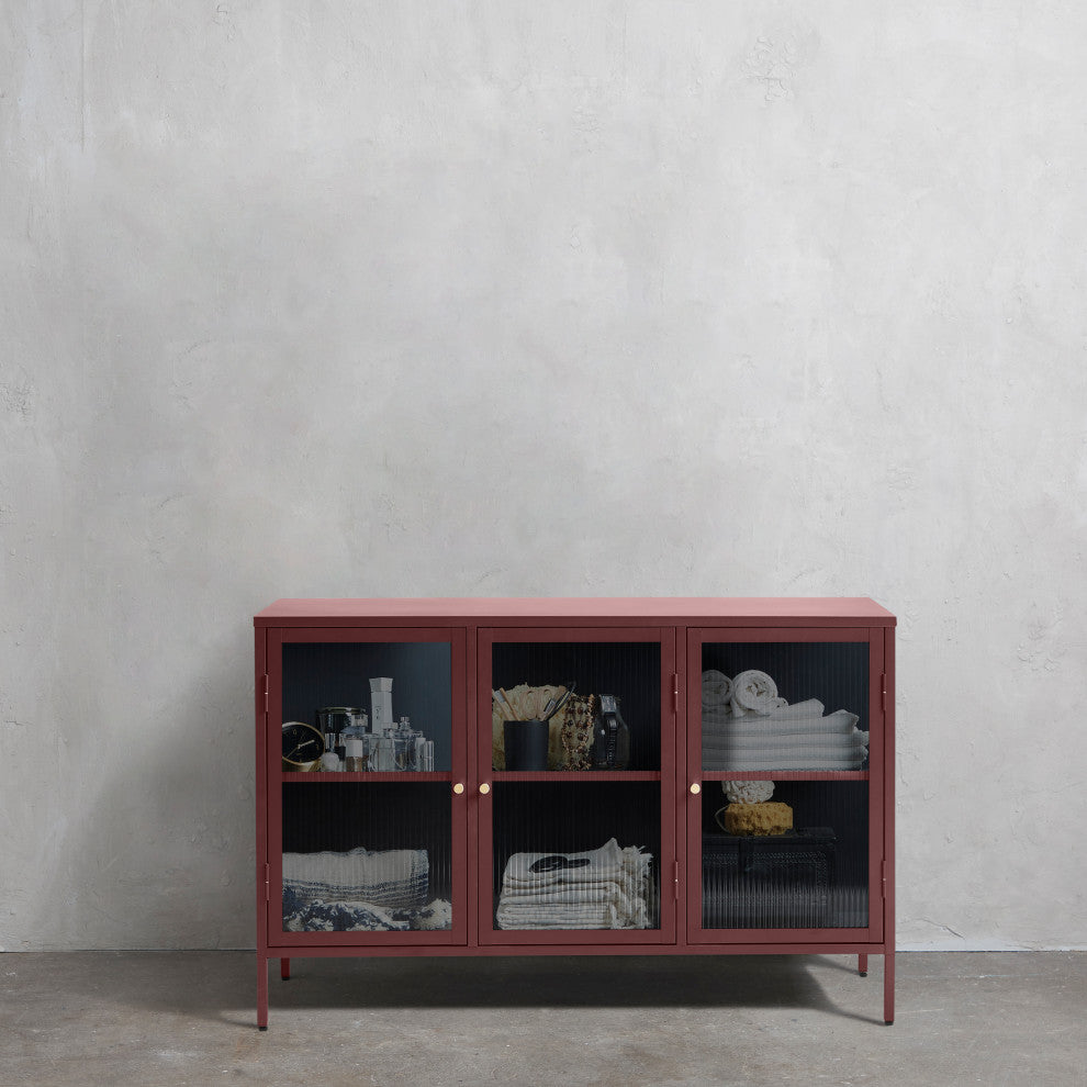Metal & Glass 3-door Sideboard, Red