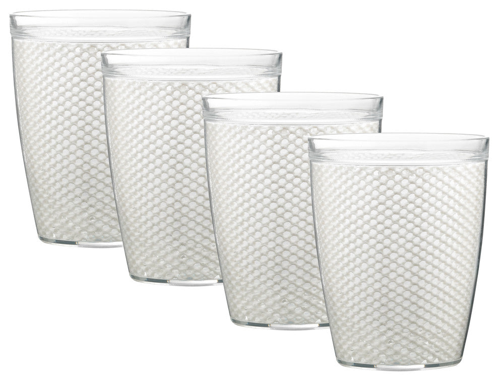 Kraftware Fishnet Double Wall Glasses, White, 14 oz, Set of 4