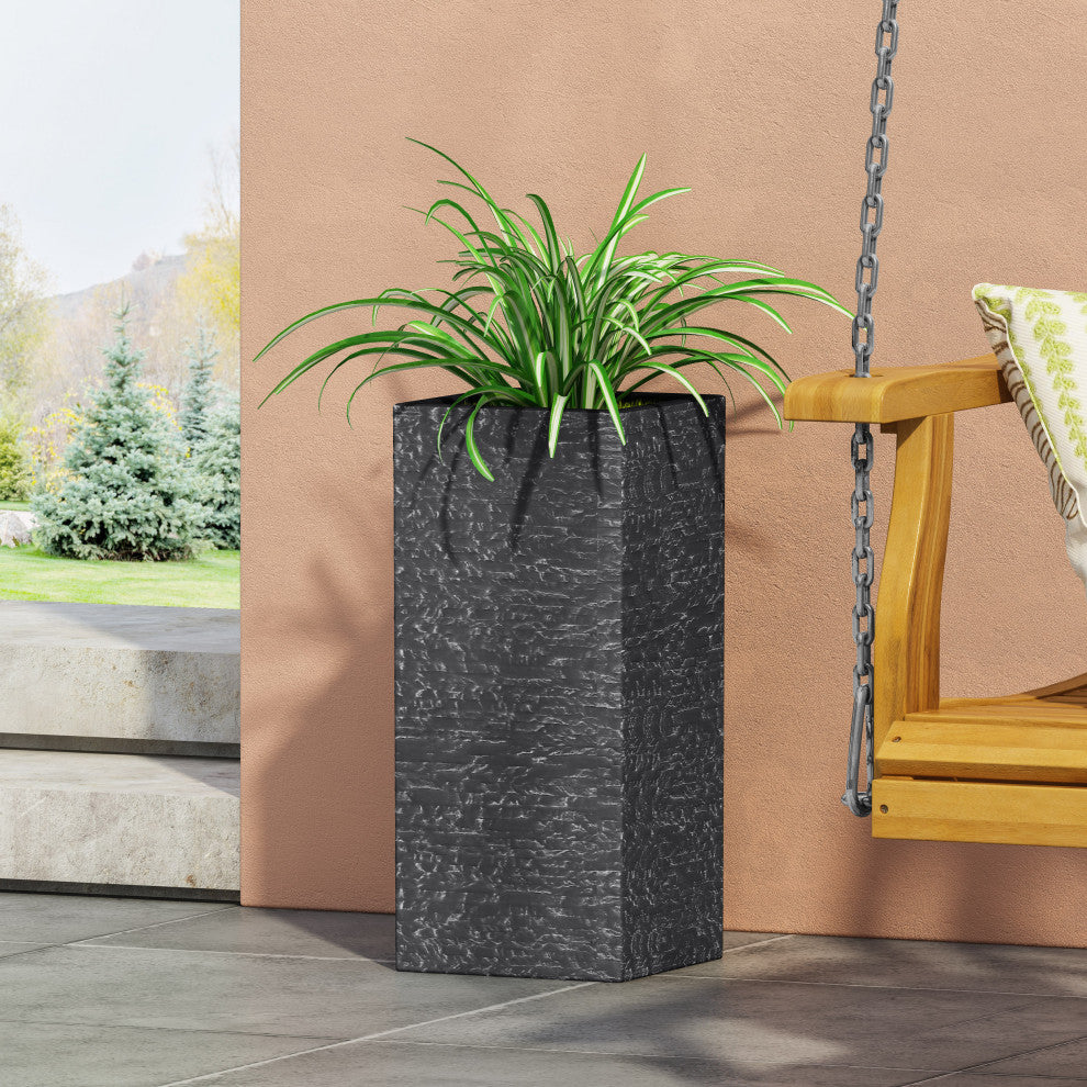 Leiman Outdoor Cast Stone Planter, Gray, 10.75Wx10.75Dx24.25H
