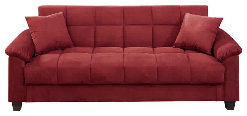 Benzara BM168796 Microfiber Adjustable Sofa With 2 Pillows, Red