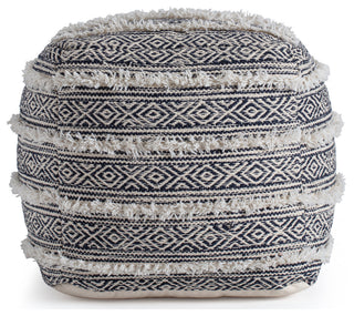 Ouray 20" x 20" x 20" Blue and Ivory Pouf