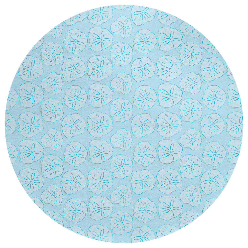 Indoor/Outdoor Seabreeze SZ10 Sky Machine Washable 8' x 8' Round Rug