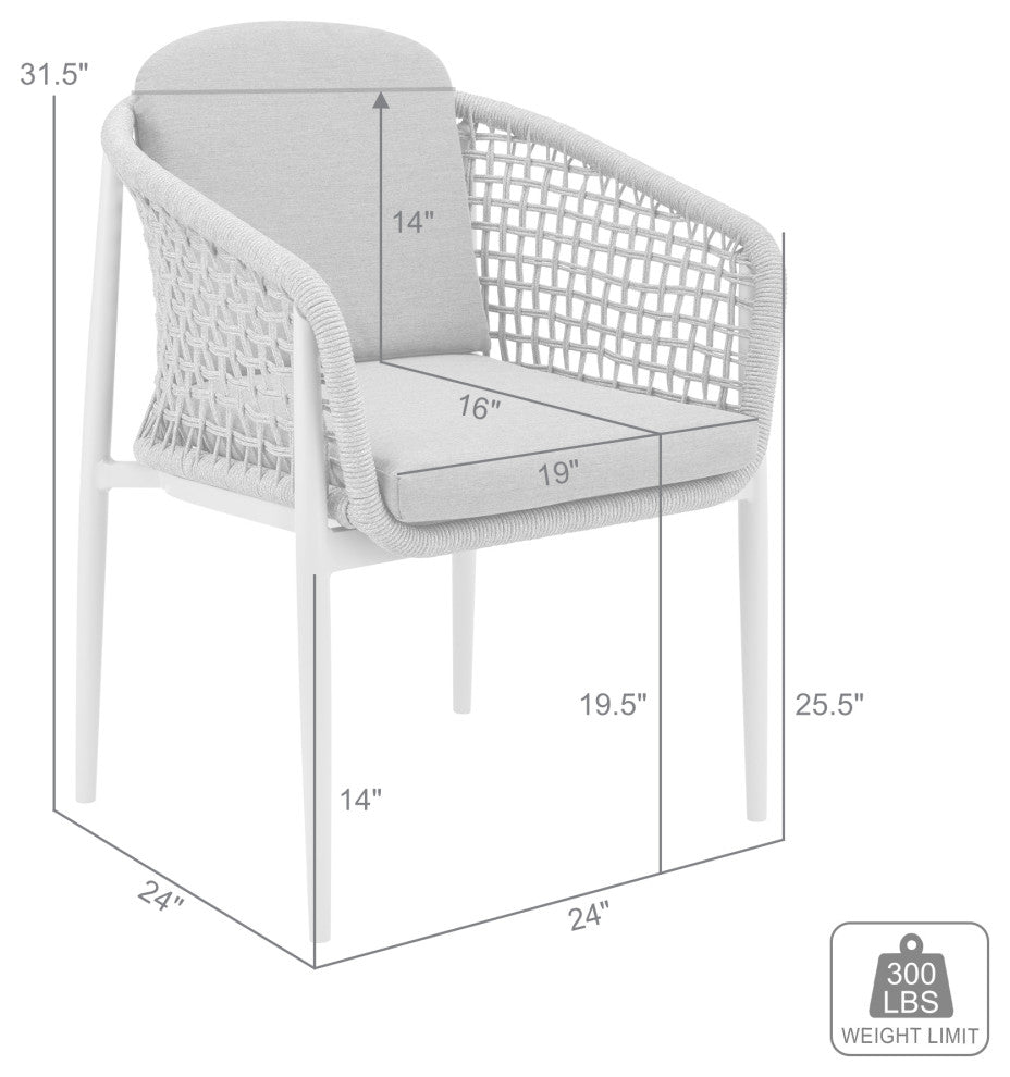 Rhodes Outdoor Patio Dining Chair, Light Gray Rope/Cushions Set of 2