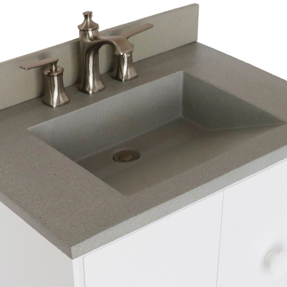 31" Single Vanity, White Finish With Gray Concrete Top And Rectangle Sink